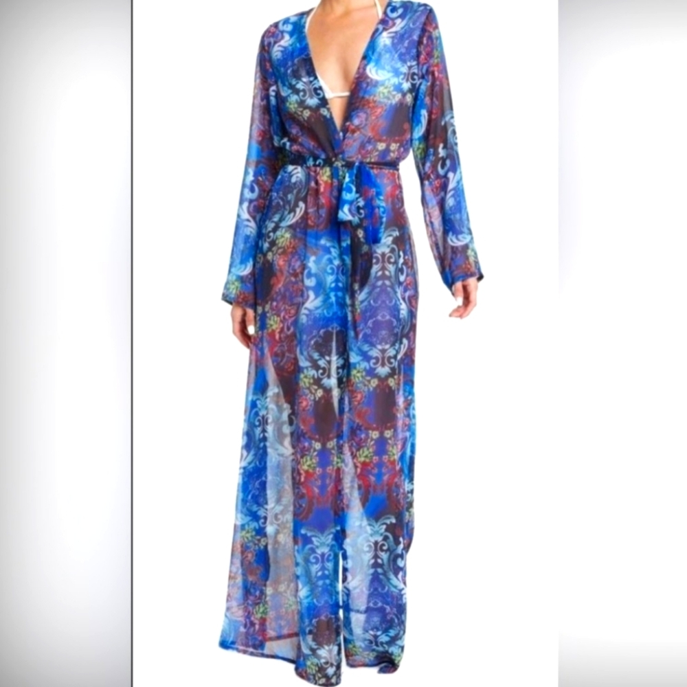 (354) NWT KENDALL + KYLIE Beach Cover Up/Maxi Wrap Dress, Size L